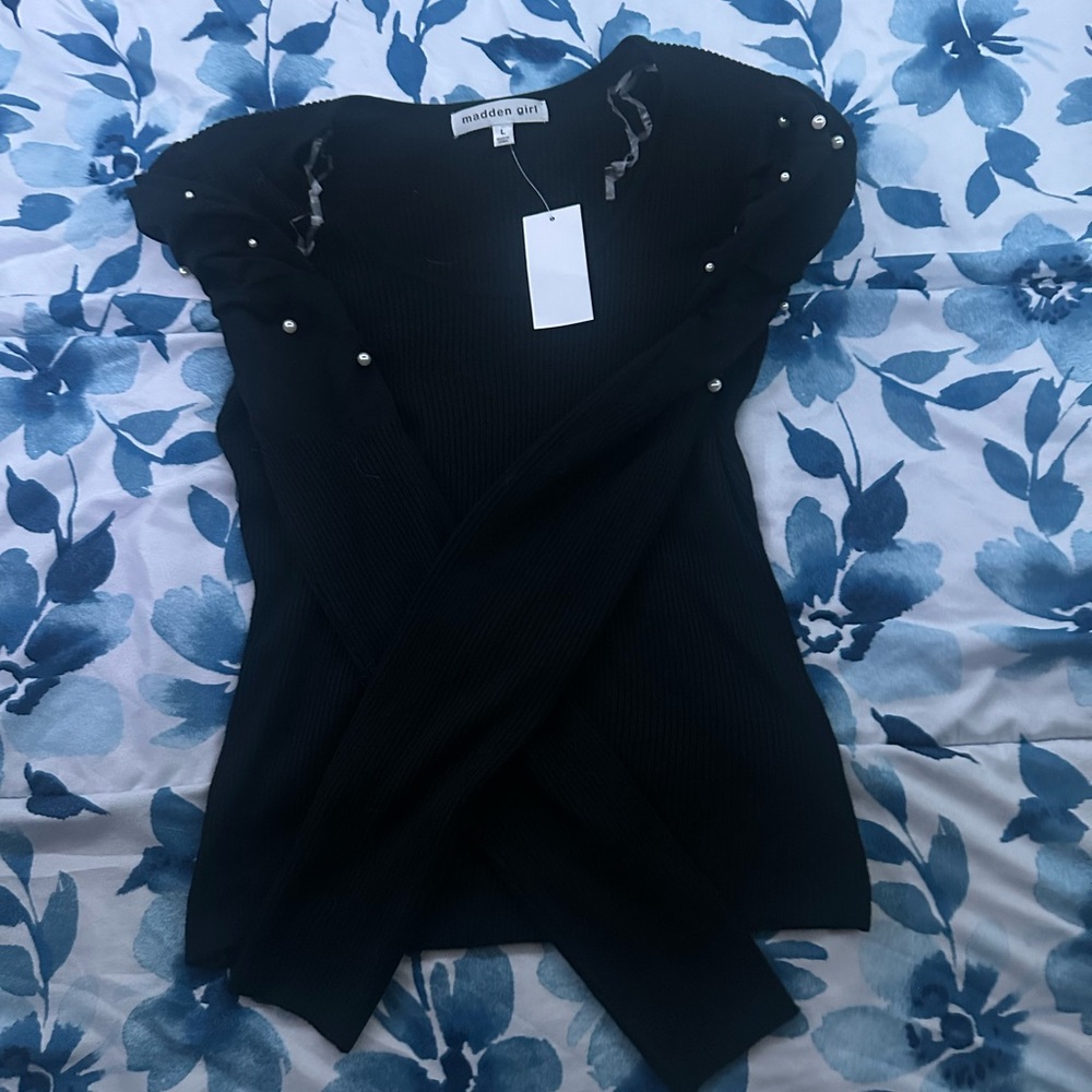 Madden Girl Black Top with Pearl Accents